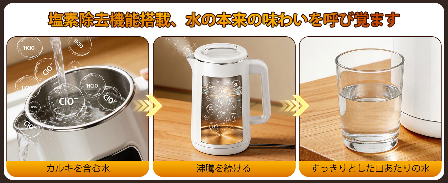 電気ケトル 1.5L【除塩素機能・温度調節±1℃・長時間保温】1000W急速沸騰 304ステンレス製 二重構造防焼け 空焚き防止 LEDディスプレイ 簡単操作 お手入れ簡単 PSE認証 温水/コーヒー/お茶/調乳対応 電気ポット兼用(ホワイト/2ピンタイプ) Details 4