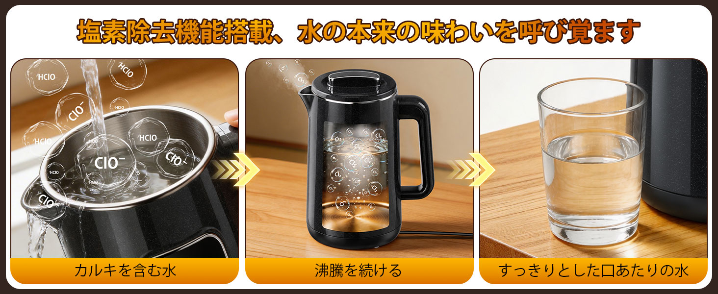 電気ケトル 1.5L【除塩素機能・温度調節±1℃・長時間保温】1000W急速沸騰 304ステンレス製 二重構造防焼け 空焚き防止 LEDディスプレイ 簡単操作 お手入れ簡単 PSE認証 温水/コーヒー/お茶/調乳対応 電気ポット兼用(ブラック/3ピンタイプ) Details 4