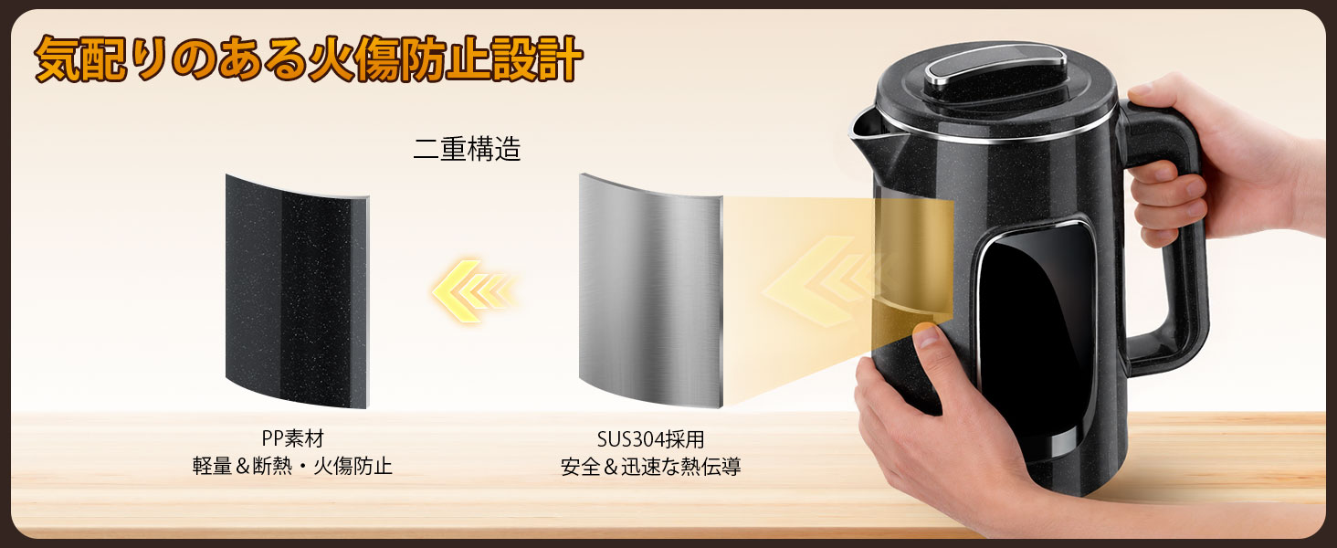 電気ケトル 1.5L【除塩素機能・温度調節±1℃・長時間保温】1000W急速沸騰 304ステンレス製 二重構造防焼け 空焚き防止 LEDディスプレイ 簡単操作 お手入れ簡単 PSE認証 温水/コーヒー/お茶/調乳対応 電気ポット兼用(ブラック/3ピンタイプ) Details 8